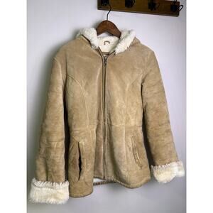 Wilsons Leather Shearling Jacket Womens Medium Tan Suede Faux Fur Lined Coat